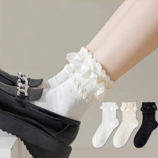 Woman Lolita Cute Black White Socks