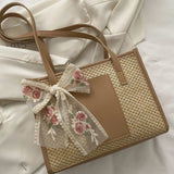 Trendy Lightweight Casual Bow Decor Straw Knitted Bag