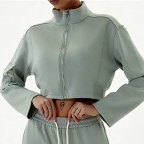 Women Stand Up Collar Long Sleeved Yoga Dress