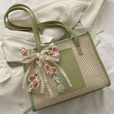 Trendy Lightweight Casual Bow Decor Straw Knitted Bag