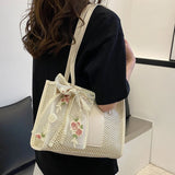 Trendy Lightweight Casual Bow Decor Straw Knitted Bag