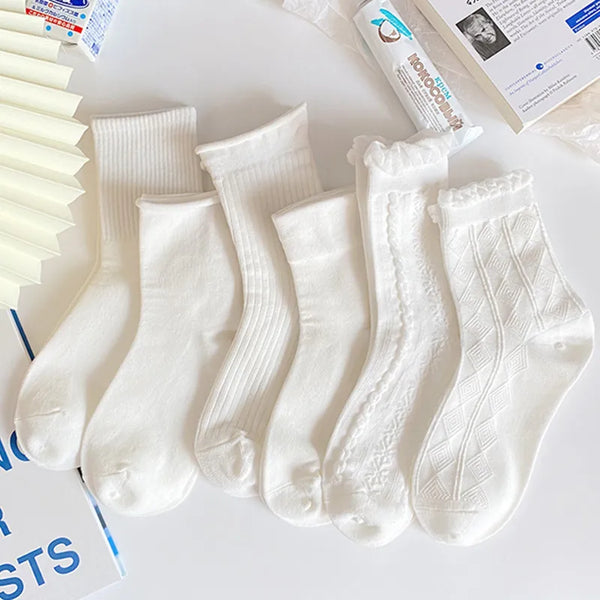 Lolita Style Japanese Woman Cute White Short Socks