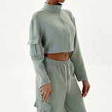 Women Stand Up Collar Long Sleeved Yoga Dress