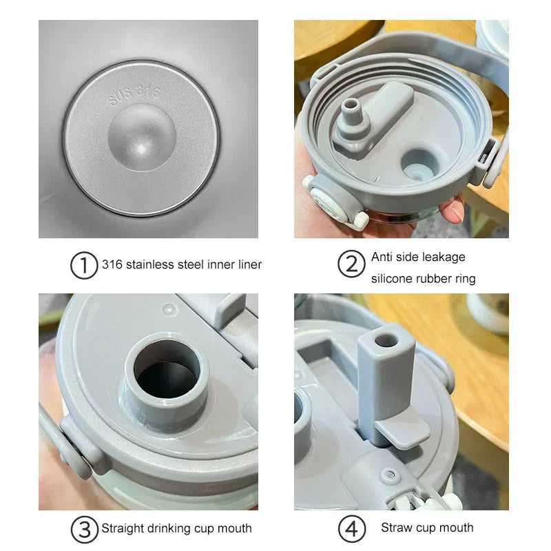 Stainless Steel Large Capacity Thermos Bottle with Straw