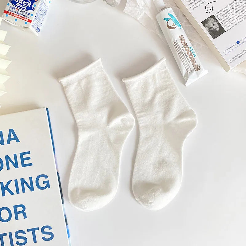 Lolita Style Japanese Woman Cute White Short Socks
