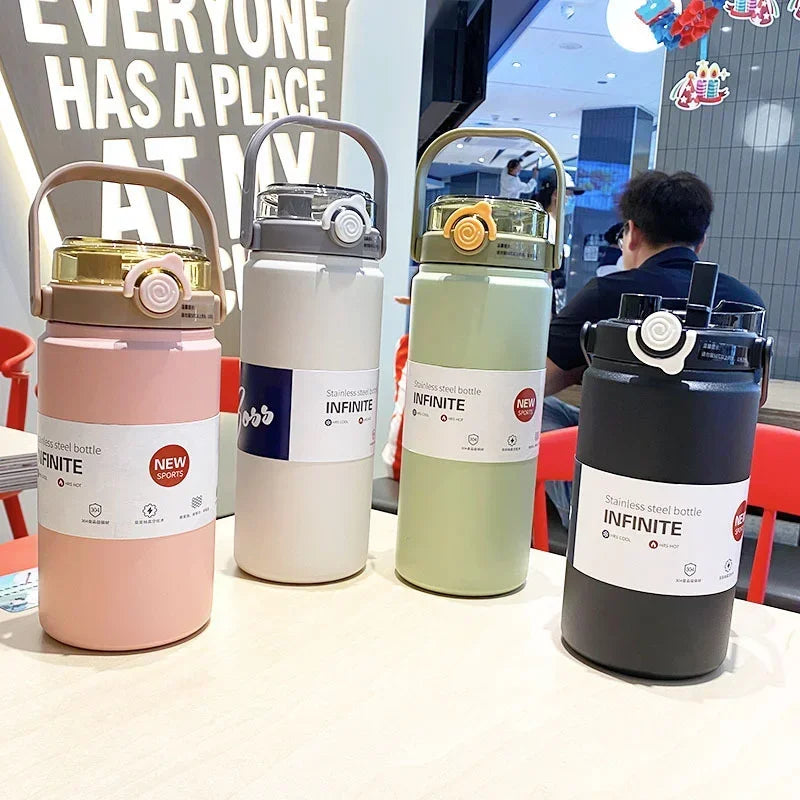 Stainless Steel Large Capacity Thermos Bottle with Straw