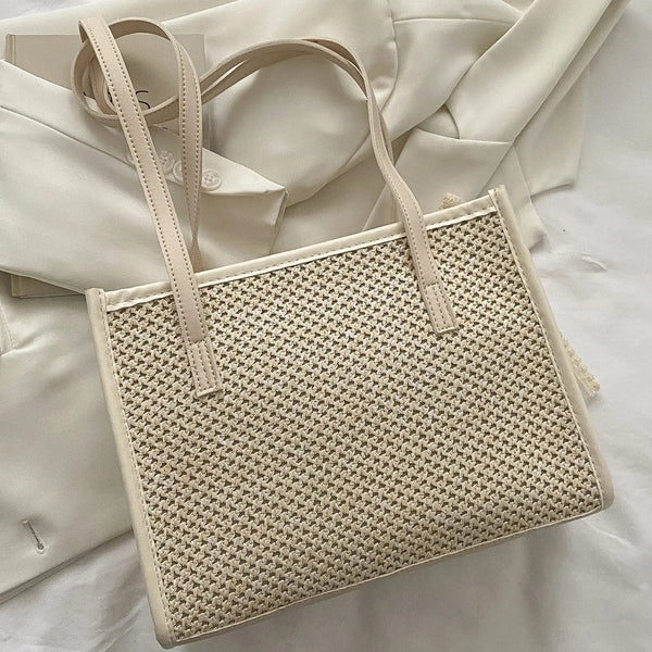 Trendy Lightweight Casual Bow Decor Straw Knitted Bag